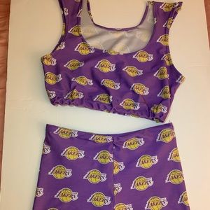LA Lakers crop top and biker shorts set